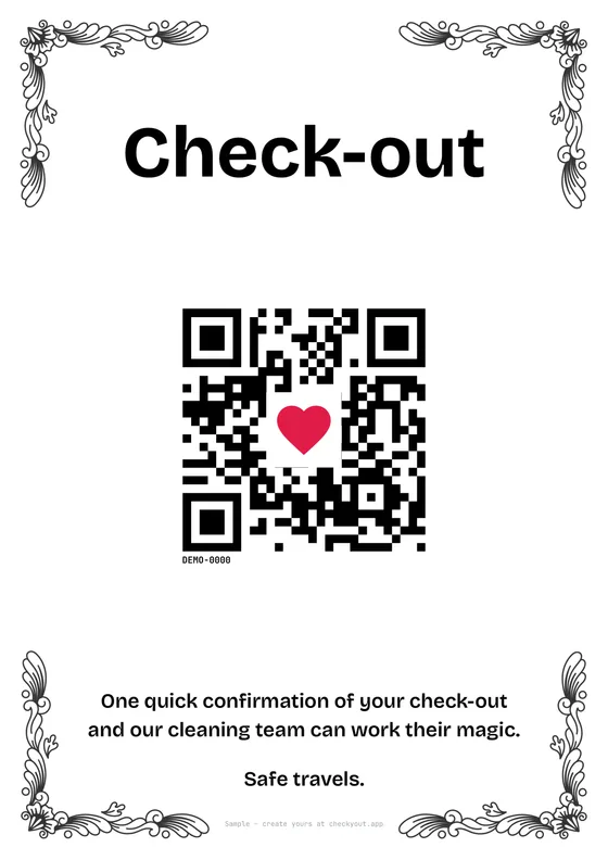 Beispiel: das ausgedruckte CheckYout A4-Schild mit QR-Code